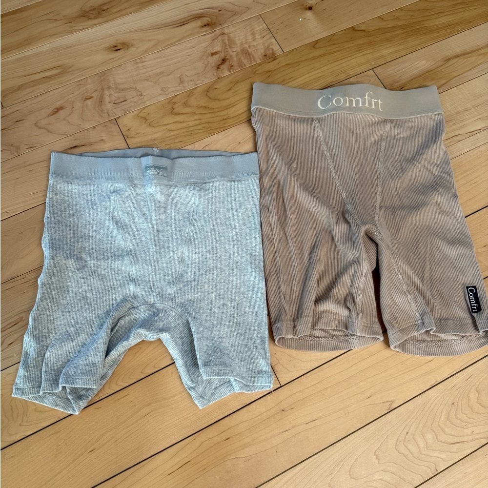 Skims Comfrt Gray and Tan Shorts Set